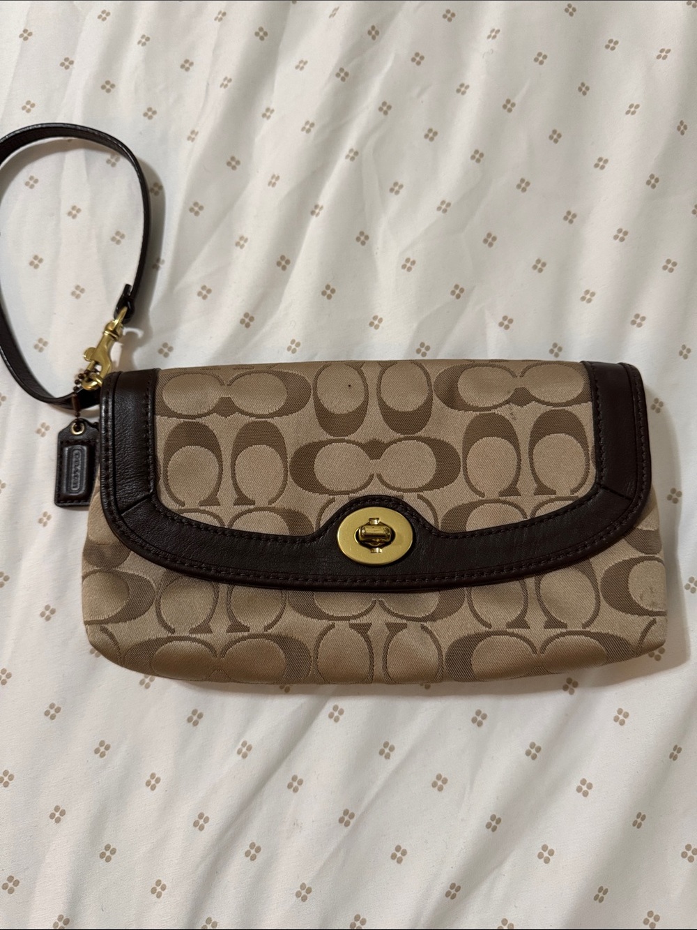 Coach Brown/Tan Signature Canvas Turnlock Wristlet
